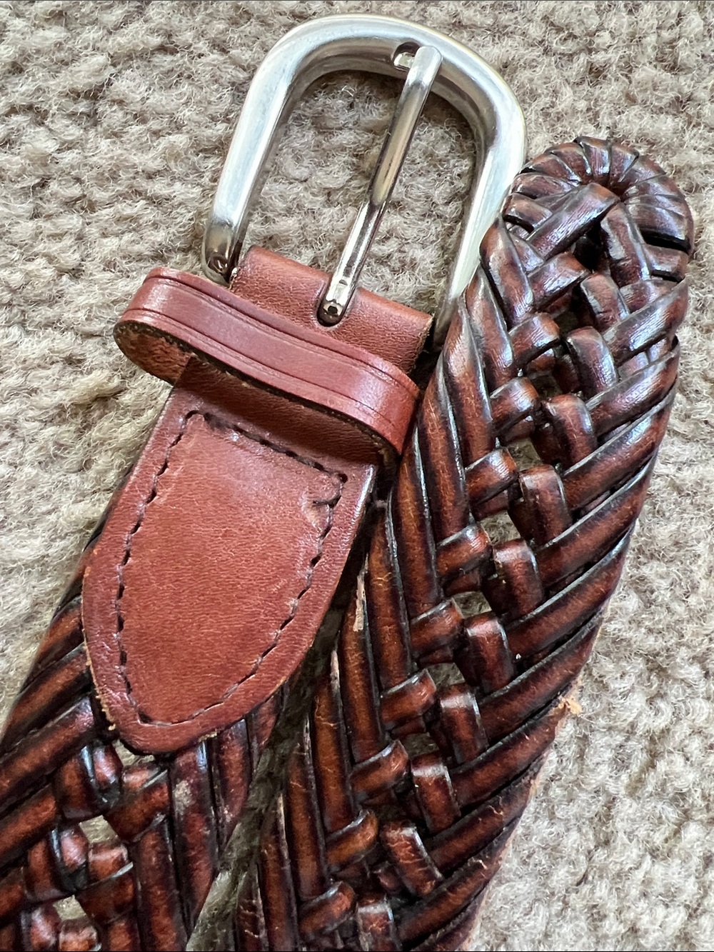 Classic Braided Brown Faux Leather Belt Silver Hardware Thick No Stretch